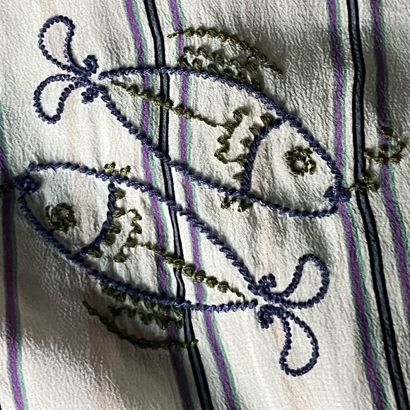 Johnny Was ARIANA BUTTON BACK striped silk shirt with zodiac embroidery size sm - Picture 6 of 16